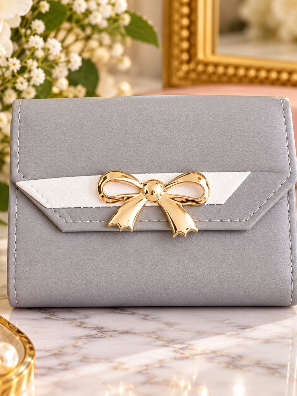 Gray Bow-Accent Women's Wallet - Everyday Carry